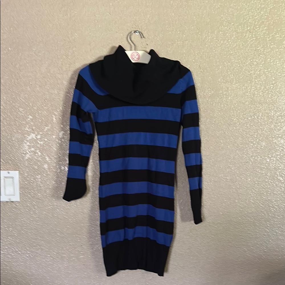 Striped Black and Blue Sweater Dress